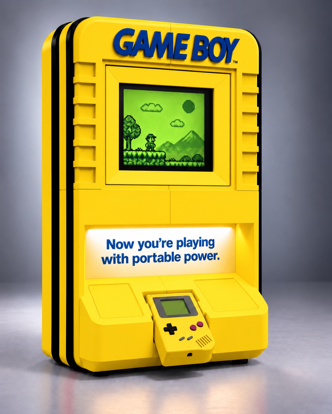 Vibrant Yellow Game Boy-inspired kiosk